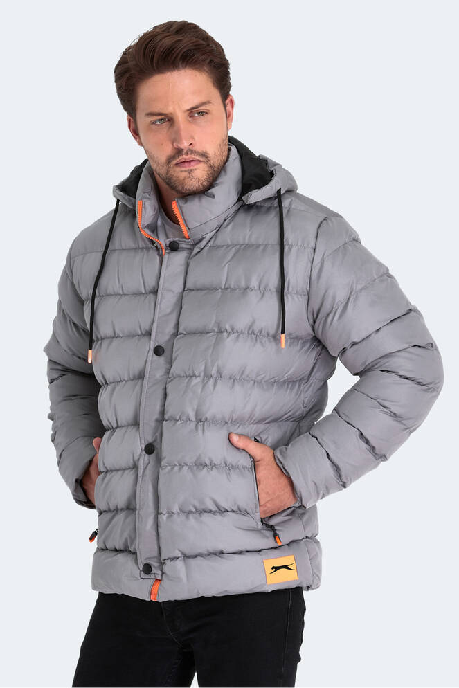 Slazenger SALINE Erkek Kapüşonlu Şişme Gri Mont & Kaban