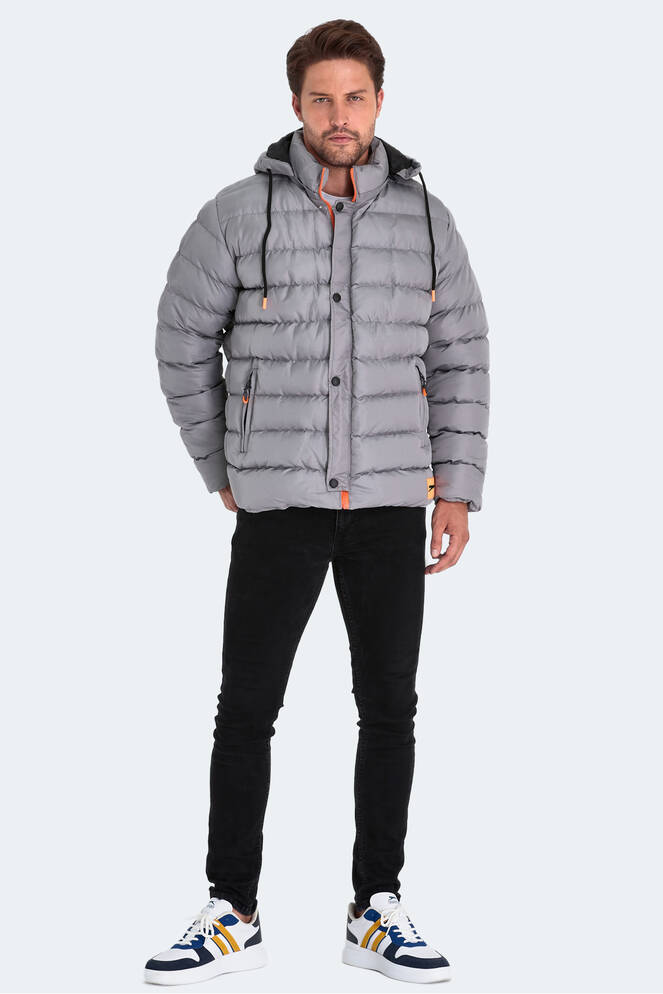 Slazenger SALINE Erkek Kapüşonlu Şişme Gri Mont & Kaban