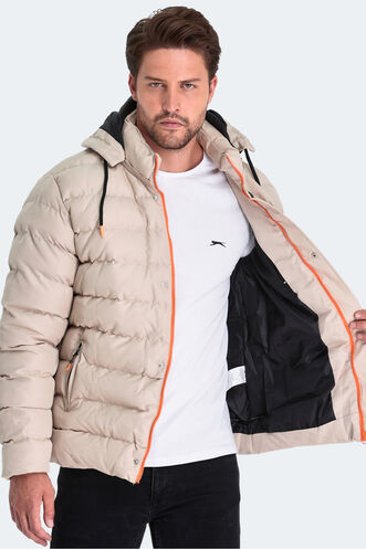 Slazenger SALINE Erkek Kapüşonlu Şişme Taş Gri Mont & Kaban - Thumbnail