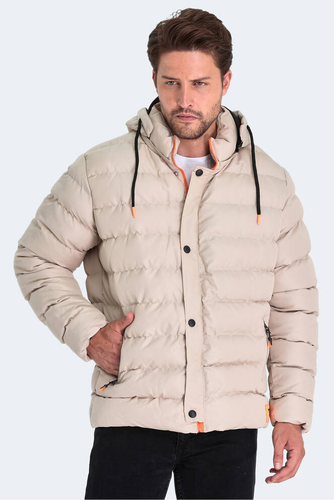 Slazenger SALINE Erkek Kapüşonlu Şişme Taş Gri Mont & Kaban