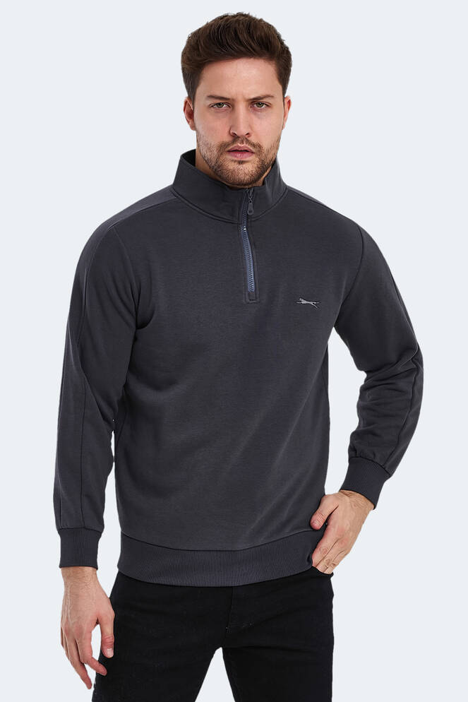Slazenger SAMMY Erkek Dik Yaka Fermuarlı Koyu Gri Sweatshırt