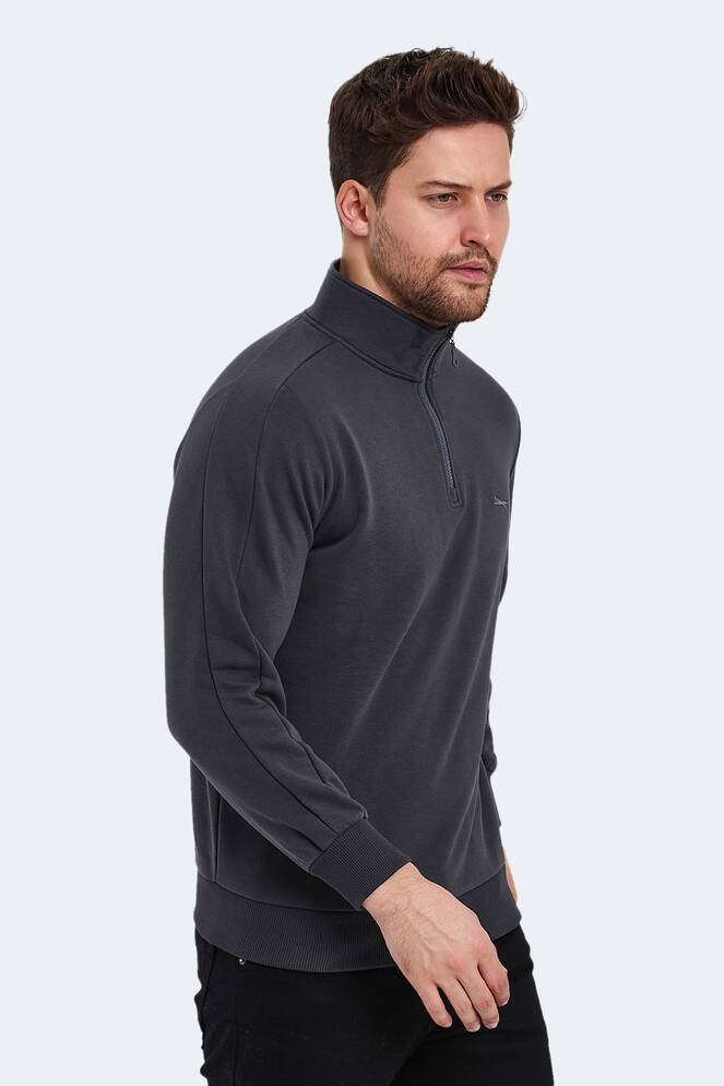 Slazenger SAMMY Erkek Dik Yaka Fermuarlı Koyu Gri Sweatshırt