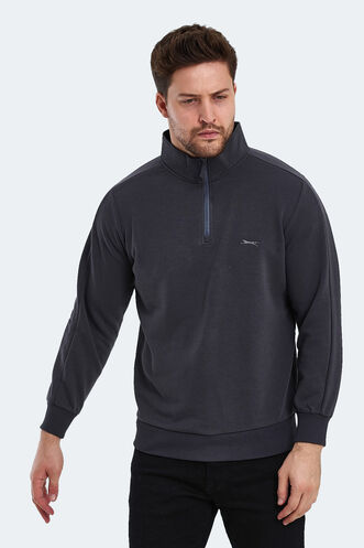 Slazenger SAMMY Erkek Dik Yaka Fermuarlı Koyu Gri Sweatshırt - Thumbnail
