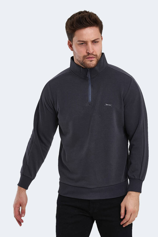 Slazenger SAMMY Erkek Dik Yaka Fermuarlı Koyu Gri Sweatshırt