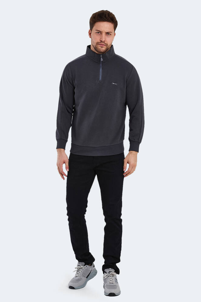 Slazenger SAMMY Erkek Dik Yaka Fermuarlı Koyu Gri Sweatshırt