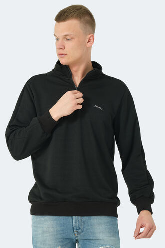 Slazenger SAMMY Erkek Dik Yaka Fermuarlı Siyah Sweatshırt - Thumbnail