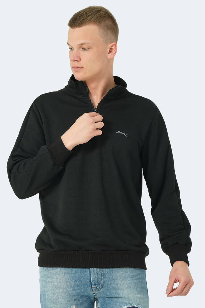 Slazenger SAMMY Erkek Dik Yaka Fermuarlı Siyah Sweatshırt