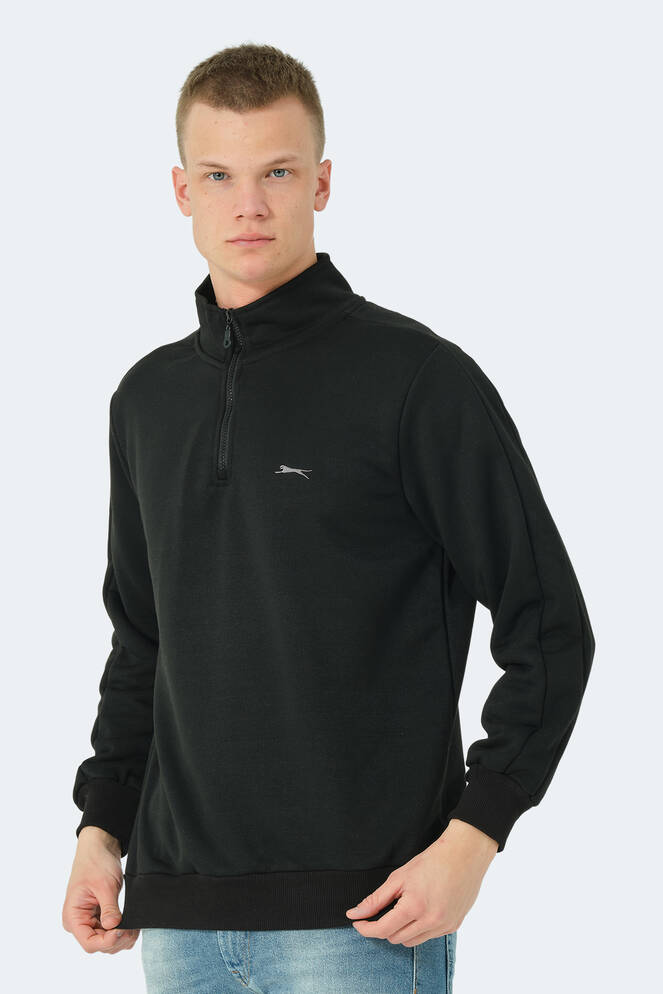 Slazenger SAMMY Erkek Dik Yaka Fermuarlı Siyah Sweatshırt