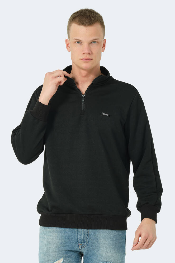 Slazenger SAMMY Erkek Dik Yaka Fermuarlı Siyah Sweatshırt