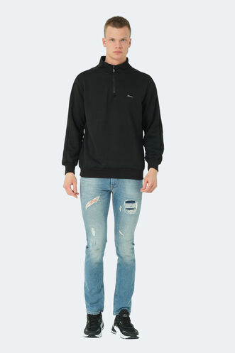 Slazenger SAMMY Erkek Dik Yaka Fermuarlı Siyah Sweatshırt - Thumbnail