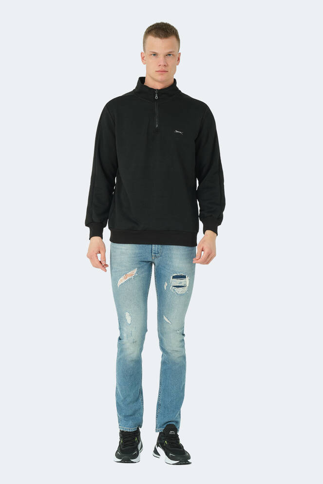 Slazenger SAMMY Erkek Dik Yaka Fermuarlı Siyah Sweatshırt