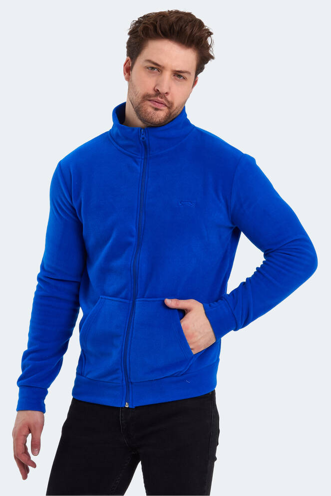 Slazenger SANSA Erkek Fermuarlı Dik Yaka Cepli Saks Mavi Polar