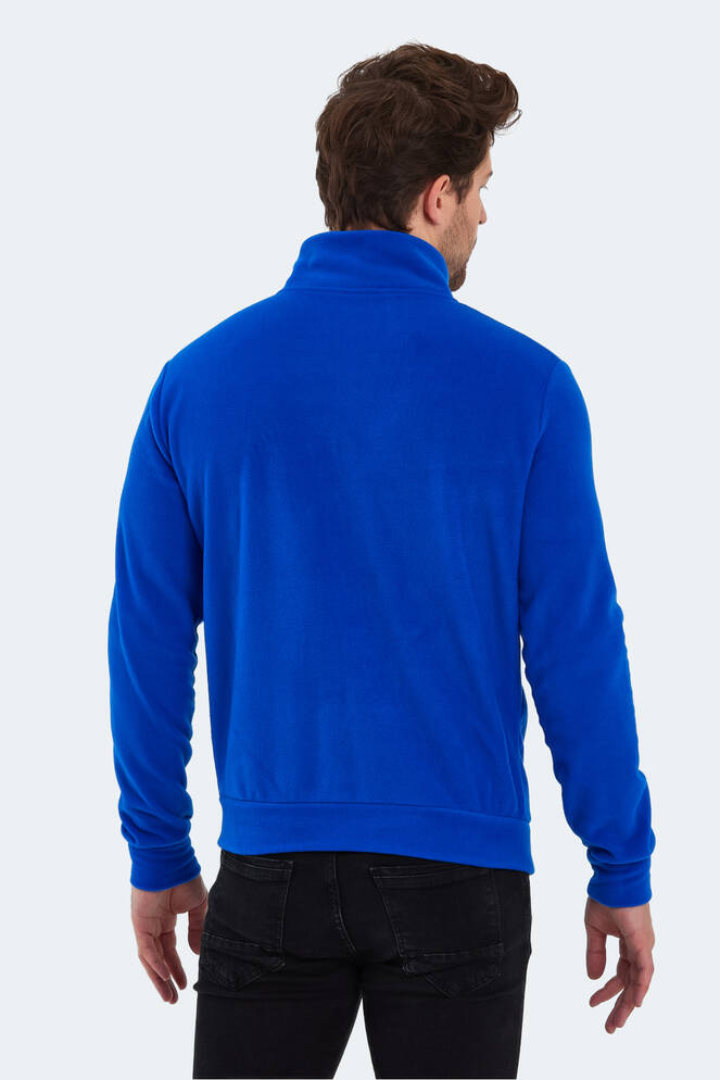 Slazenger SANSA Erkek Fermuarlı Dik Yaka Cepli Saks Mavi Polar