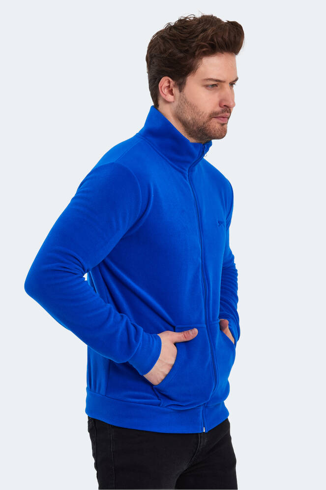 Slazenger SANSA Erkek Fermuarlı Dik Yaka Cepli Saks Mavi Polar