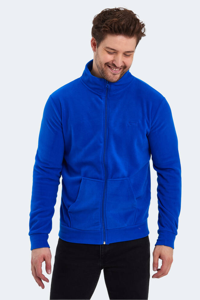 Slazenger SANSA Erkek Fermuarlı Dik Yaka Cepli Saks Mavi Polar