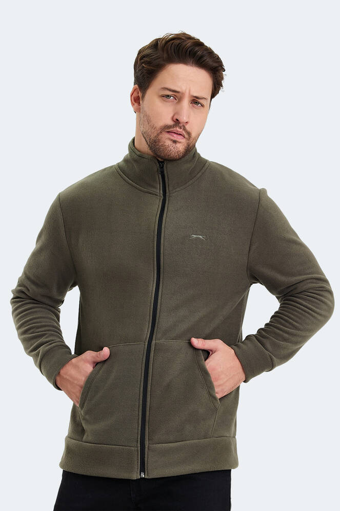 Slazenger SANSA Erkek Fermuarlı Dik Yaka Cepli Haki Polar
