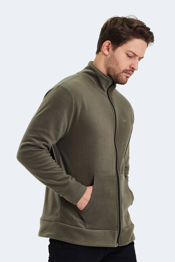 Slazenger SANSA Erkek Fermuarlı Dik Yaka Cepli Haki Polar