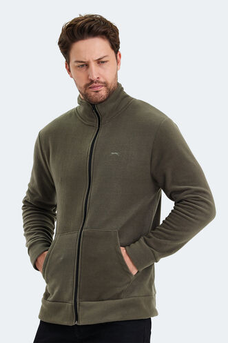 Slazenger SANSA Erkek Fermuarlı Dik Yaka Cepli Haki Polar - Thumbnail