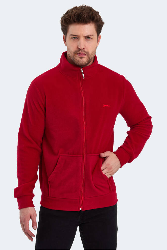 Slazenger SANSA Erkek Fermuarlı Dik Yaka Cepli Kırmızı Polar