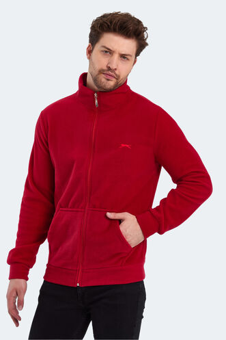 Slazenger SANSA Erkek Fermuarlı Dik Yaka Cepli Kırmızı Polar - Thumbnail