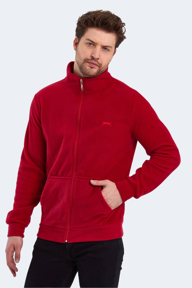 Slazenger SANSA Erkek Fermuarlı Dik Yaka Cepli Kırmızı Polar