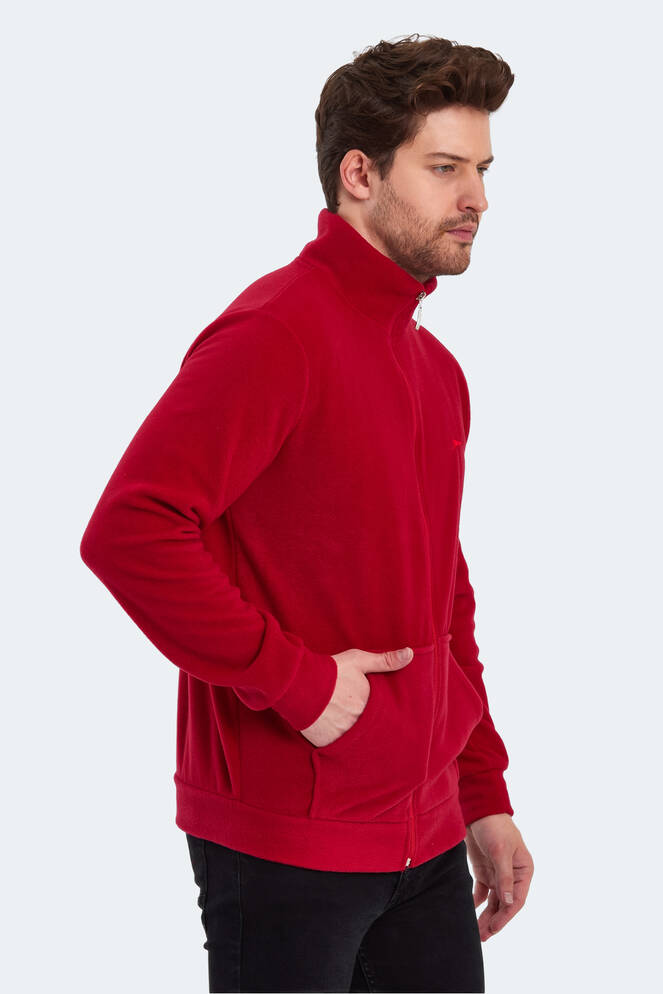 Slazenger SANSA Erkek Fermuarlı Dik Yaka Cepli Kırmızı Polar