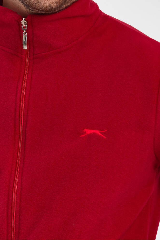 Slazenger SANSA Erkek Fermuarlı Dik Yaka Cepli Kırmızı Polar