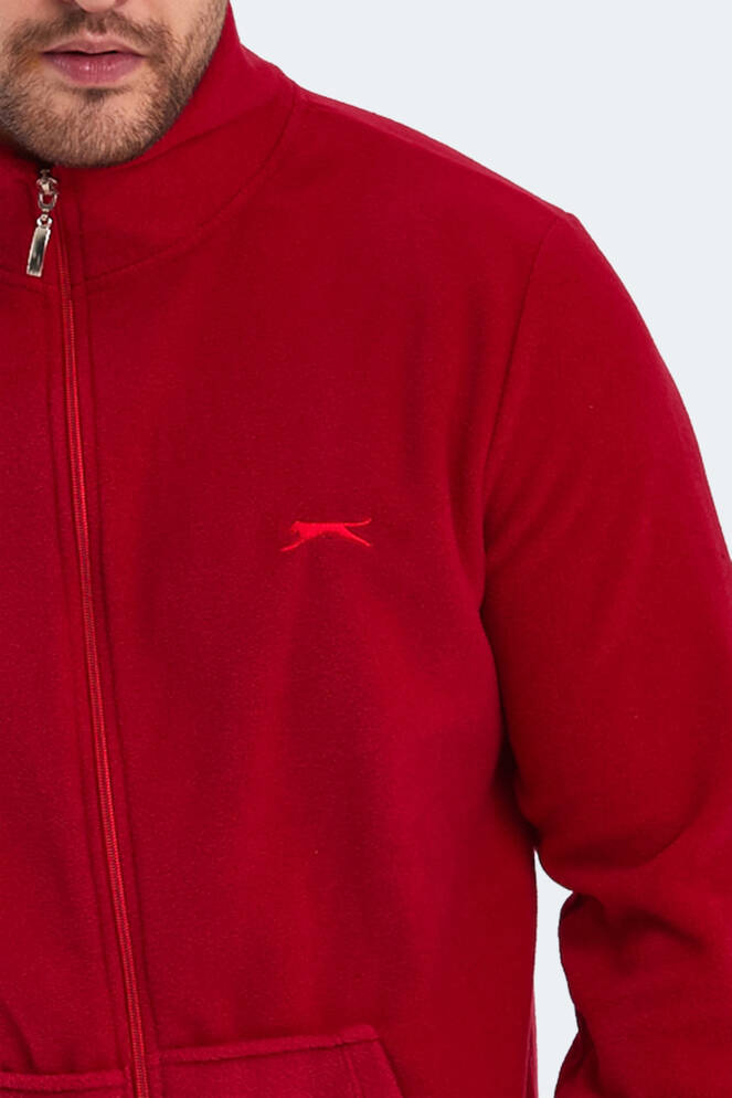 Slazenger SANSA Erkek Fermuarlı Dik Yaka Cepli Kırmızı Polar