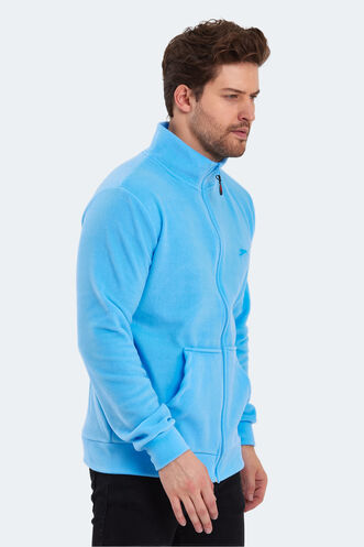 Slazenger SANSA Erkek Fermuarlı Dik Yaka Cepli Mavi Polar - Thumbnail