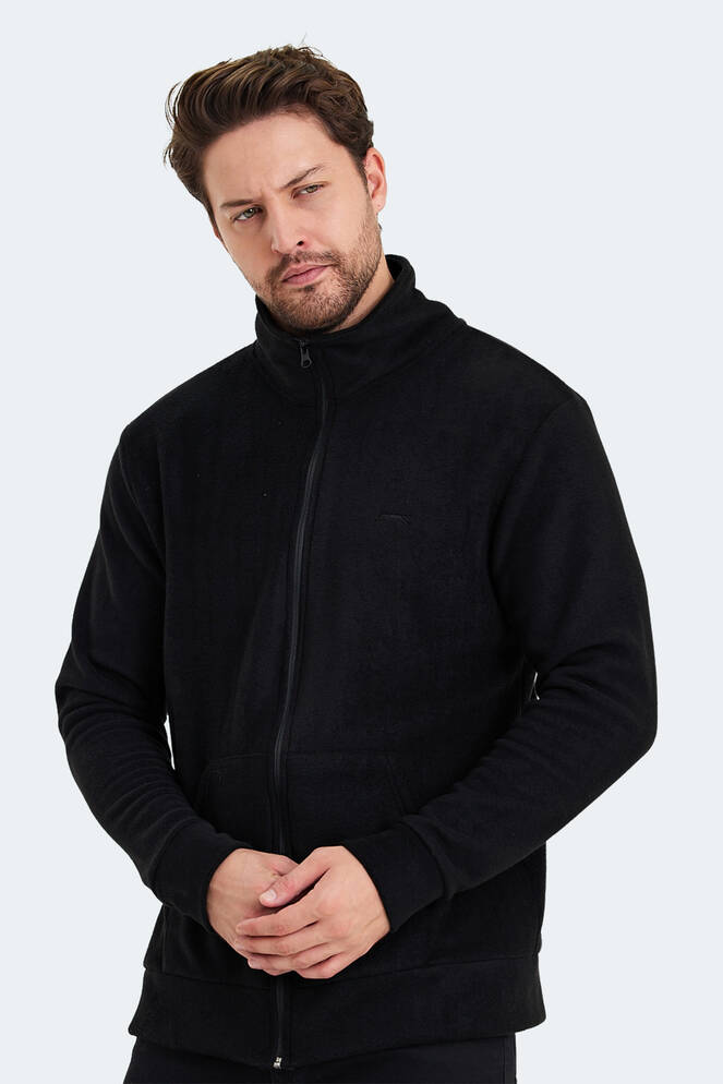 Slazenger SANSA Erkek Fermuarlı Dik Yaka Cepli Siyah Polar