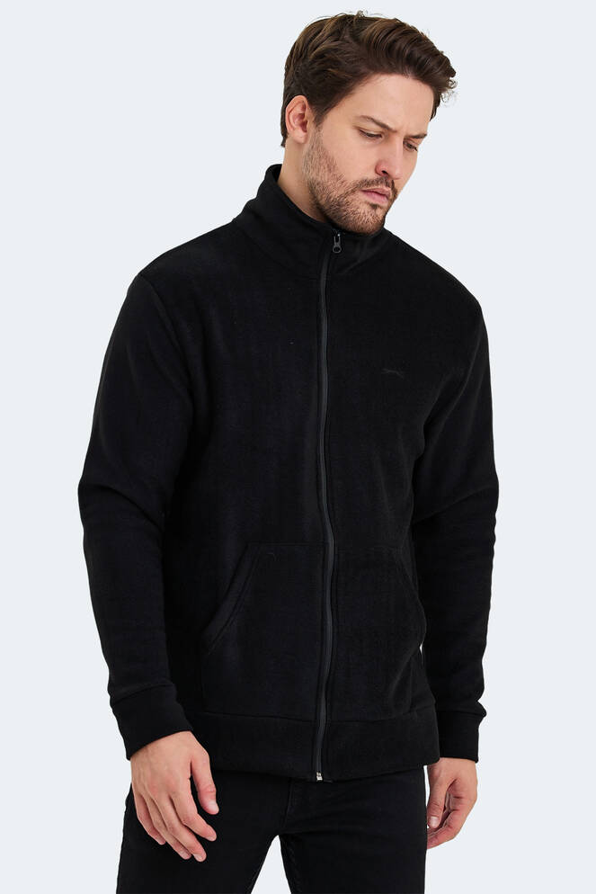 Slazenger SANSA Erkek Fermuarlı Dik Yaka Cepli Siyah Polar