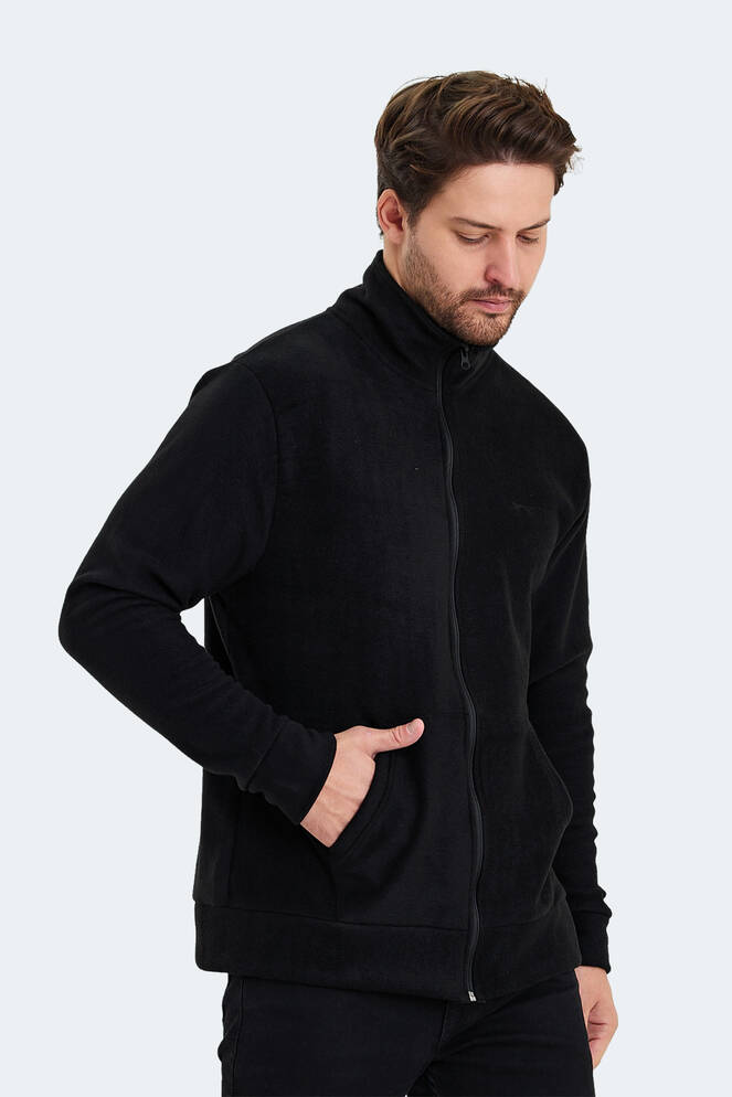 Slazenger SANSA Erkek Fermuarlı Dik Yaka Cepli Siyah Polar