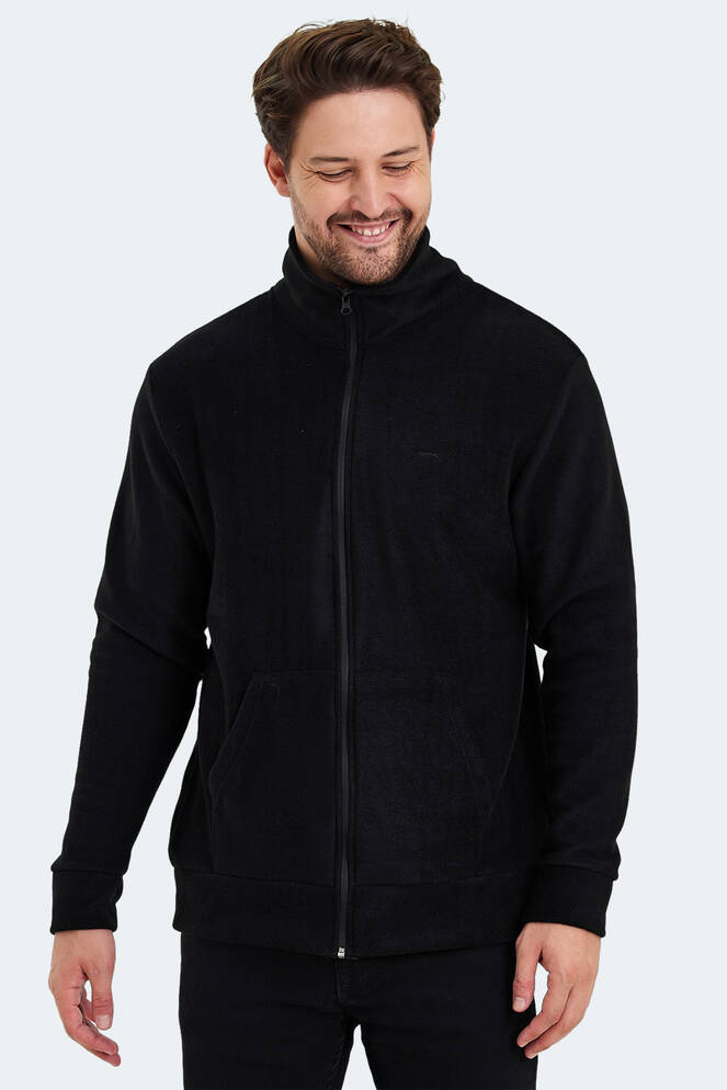 Slazenger SANSA Erkek Fermuarlı Dik Yaka Cepli Siyah Polar