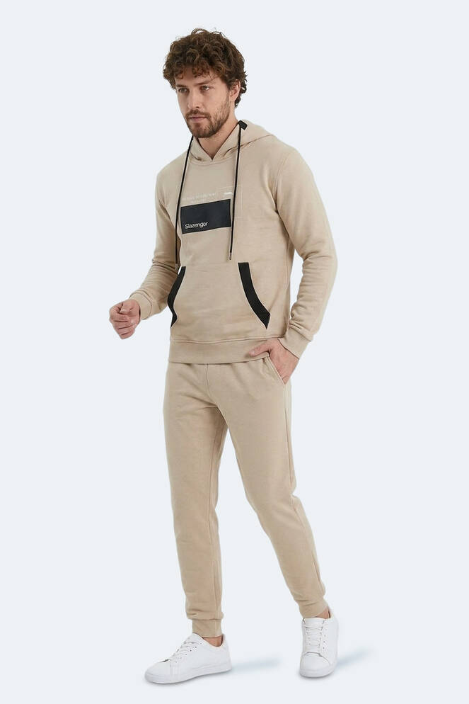 Slazenger VANDA Erkek Kanguru Cepli Kapüşonlu Bej Sweatshırt