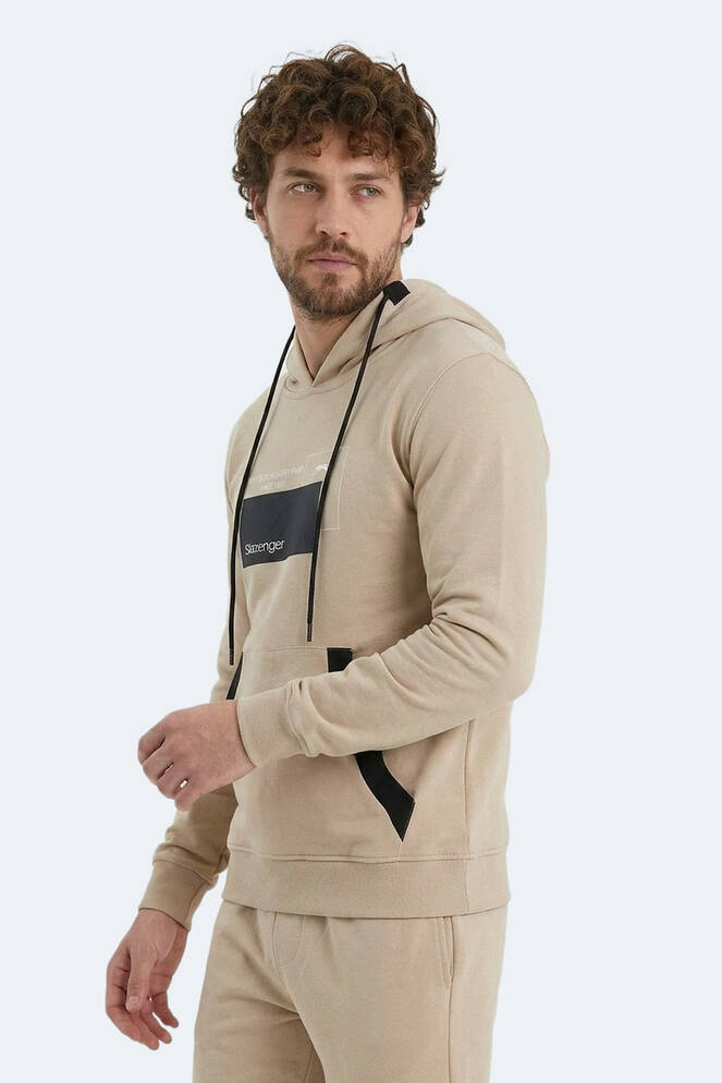 Slazenger VANDA Erkek Kanguru Cepli Kapüşonlu Bej Sweatshırt