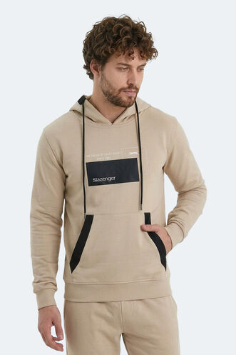 Slazenger VANDA Erkek Kanguru Cepli Kapüşonlu Bej Sweatshırt - Thumbnail