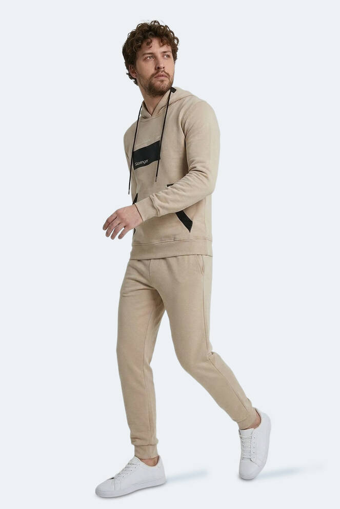 Slazenger VANDA Erkek Kanguru Cepli Kapüşonlu Bej Sweatshırt