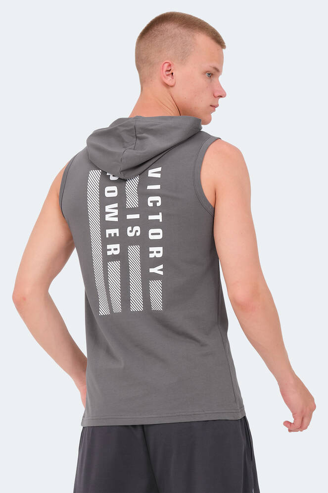 Slazenger VERSIO IN Erkek Kolsuz Baskılı Koyu Gri Tişört