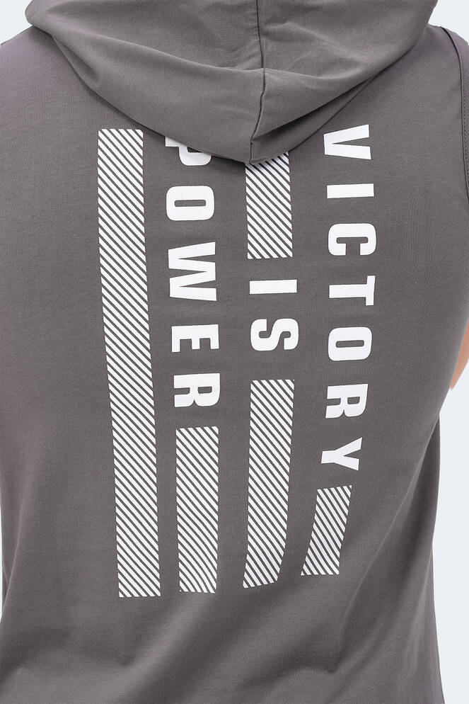 Slazenger VERSIO IN Erkek Kolsuz Baskılı Koyu Gri Tişört