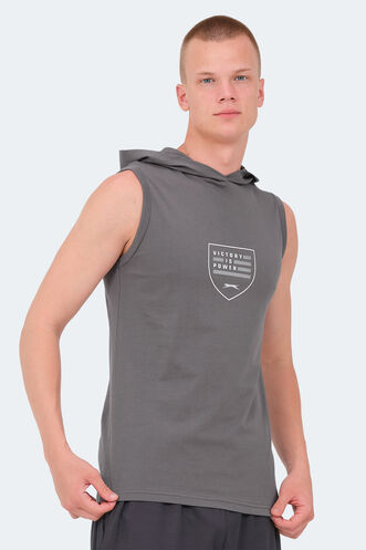 Slazenger VERSIO IN Erkek Kolsuz Baskılı Koyu Gri Tişört - Thumbnail