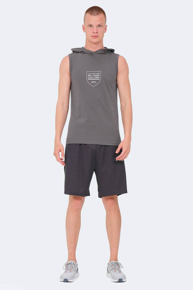 Slazenger VERSIO IN Erkek Kolsuz Baskılı Koyu Gri Tişört