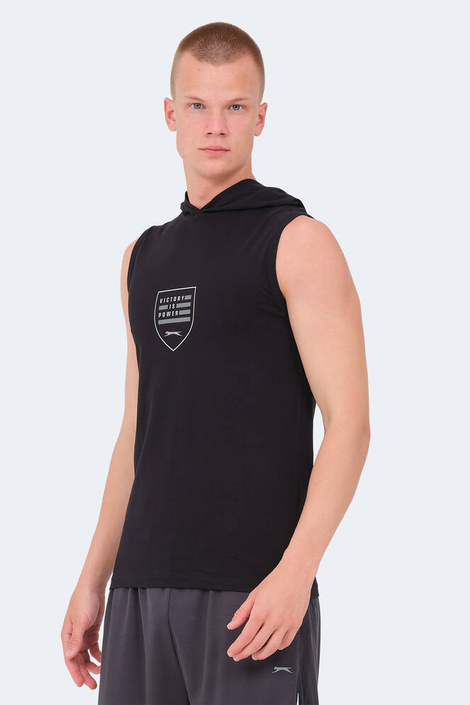 Slazenger VERSIO IN Erkek Kolsuz Baskılı Siyah Tişört