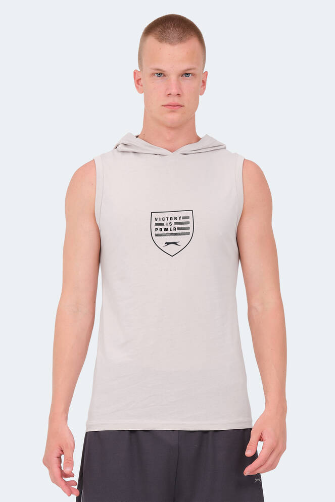 Slazenger VERSIO IN Erkek Kolsuz Baskılı Taş Gri Tişört