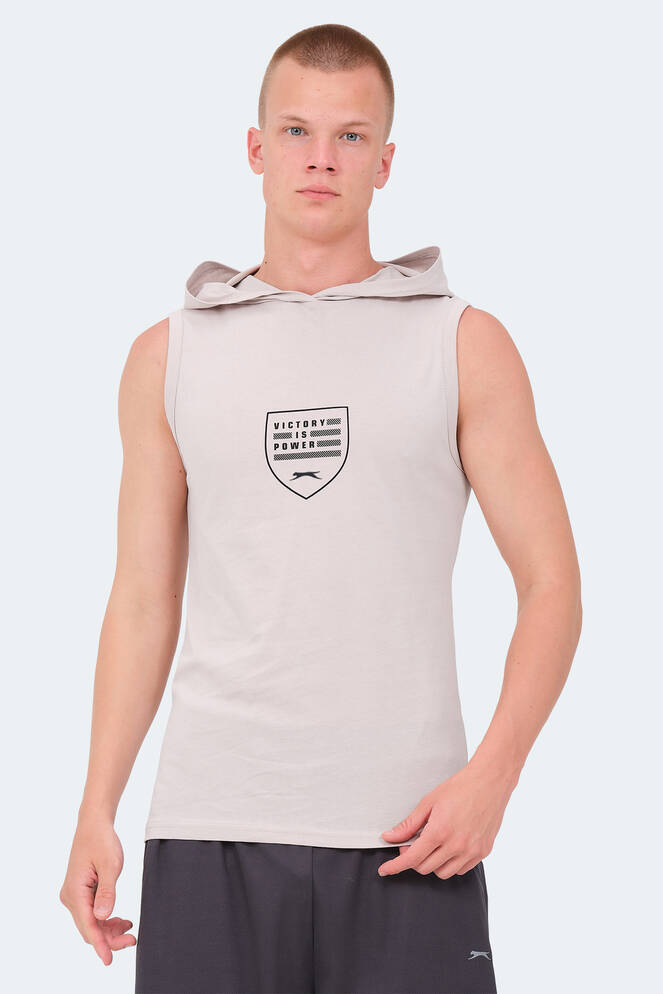 Slazenger VERSIO IN Erkek Kolsuz Baskılı Taş Gri Tişört