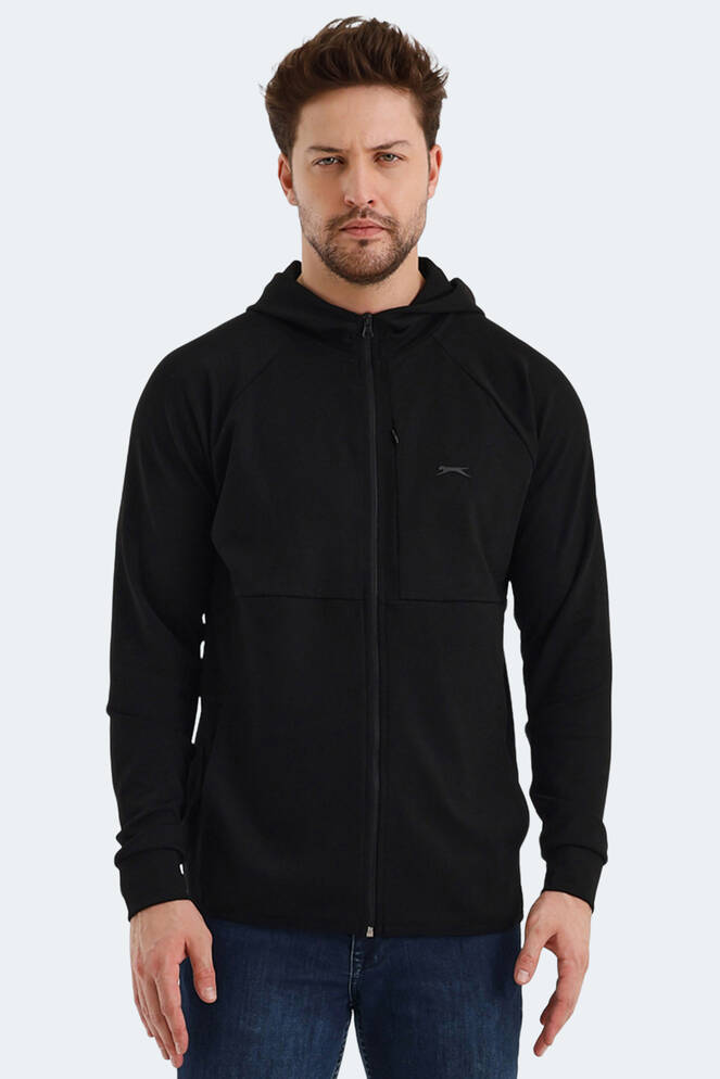 Slazenger VIOLET Erkek Fermuarlı Kapüşonlu Cepli Siyah Sweatshırt