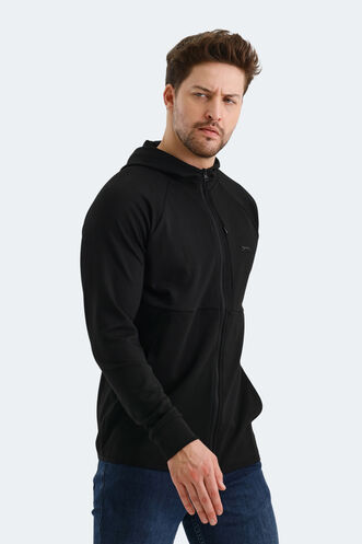 Slazenger VIOLET Erkek Fermuarlı Kapüşonlu Cepli Siyah Sweatshırt - Thumbnail