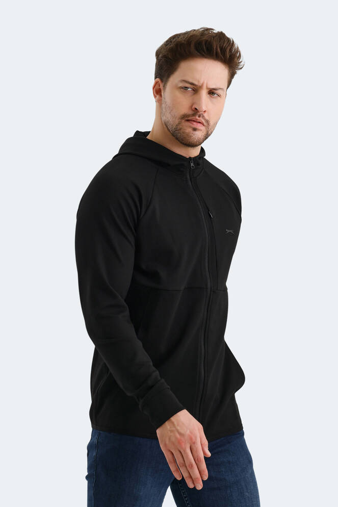 Slazenger VIOLET Erkek Fermuarlı Kapüşonlu Cepli Siyah Sweatshırt