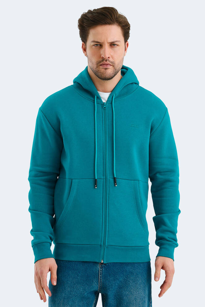 Slazenger VONDA Erkek Fermuarlı Kapüşonlu Cepli Petrol Sweatshırt