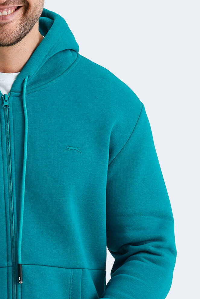 Slazenger VONDA Erkek Fermuarlı Kapüşonlu Cepli Petrol Sweatshırt