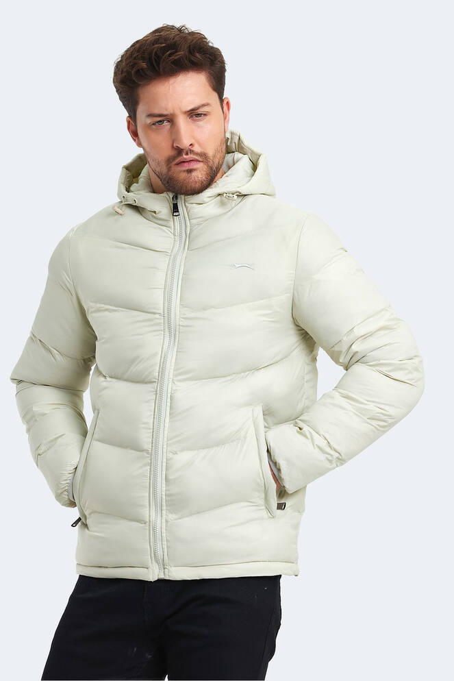 Slazenger WORLD Erkek Kapüşonlu Şişme Beyaz Mont & Kaban